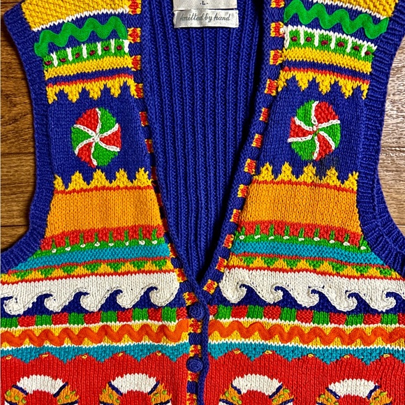 Marisa Christina • Hand Knitted• Orange/Yellow/Blue • Large • Ocean/Fish • Vest - Picture 6 of 16